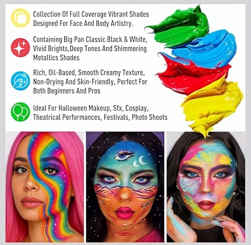 Image of Face Paint Palette 20 Colors with Large Black and White Pan for Face and Body Art