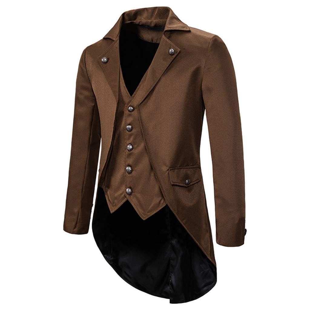 Sakko Herren Mantel Frack Jacke Gothic Gehrock Praty Outwear (Coffee, XXL)