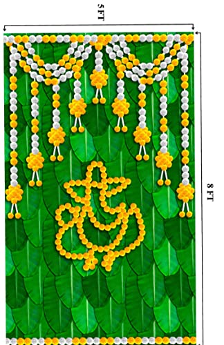 Image of Banana Leaf Decorative Backdrop Cloth for Wedding, Mehndi and Festivals. It's Perfect for Wedding, Party, Newborn Celebration, Haldi, Mehndi.(8 * 5) ft (Design 4)