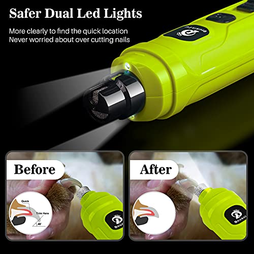 Bousnic Dog Nail Grinder with 2 LED Light - Super Quiet Pet Nail Grinder Powerful 2-Speed Electric Dog Nail Trimmer File Toenail Grinder for Puppy Small Medium Large Breed Dogs & Cats (Green)