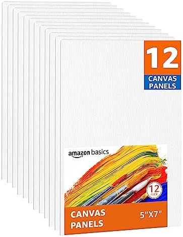 Amazon Basics Painting Canvas Panels, 12 Pack, White, 7 in x 5 in
