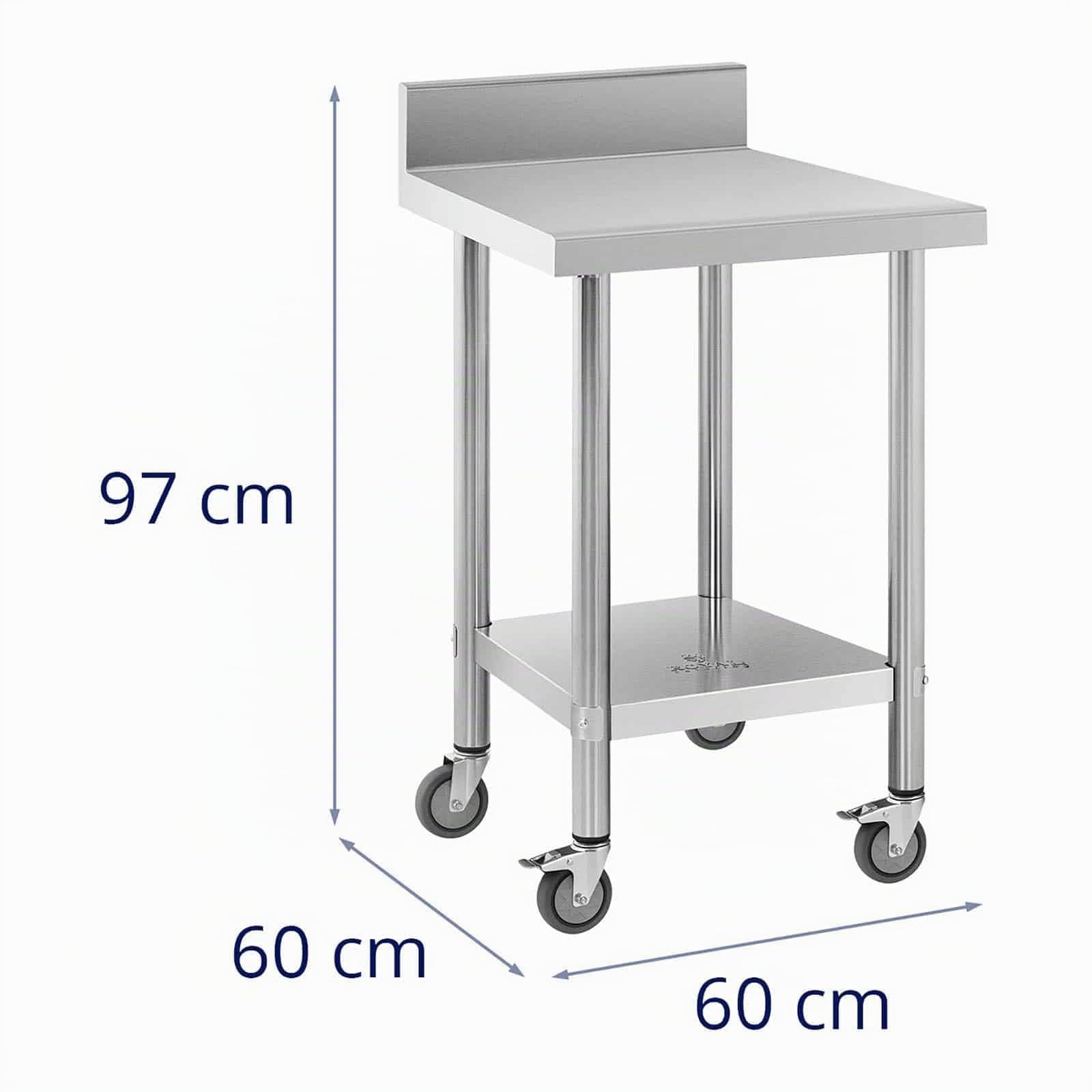 Royal Catering RCAT-60/60-WS Edelstahltisch Mit Rollen Und Aufkantung 60 X 60 Cm 120 Kg Tragkraft Arbeitstisch