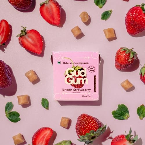 Image of Gud Gum- Natural, Plastic Free Chewing Gum -21g x 2 - Mini Pack of 2 - No added artificial colours, flavours & sweeteners (2 Pack, Strawberry - Raspberry)