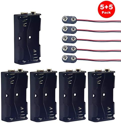 Yosawo 2-Pieces 8 x 1.5V(12V) AA Battery Holder Case,Black Plastic DIY Battery Storage Box with Standard Snap Connector (AAK8)