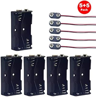 Yosawo 2-Pieces 8 x 1.5V(12V) AA Battery Holder Case,Black Plastic DIY Battery Storage Box with Standard Snap Connector (AAK8)