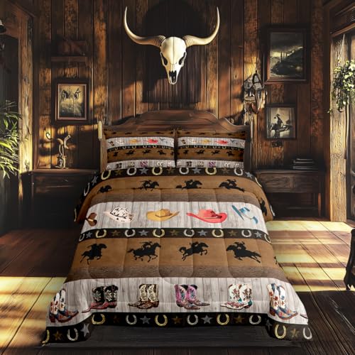 Castle Fairy Juego de edredón con diseño de botas de herradura occidental, para niños y niñas, tamaño matrimonial, juego de edredón de vaquero occidental, decoración de dormitorio de adolescentes,