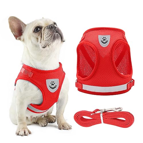 Anlitent Dog Harness and Lead Set for Outdoor Walking No-pull Reflective Stitching Ensure Night Visibility Perfect Puppy Service Vest Harness Car XL Red Best Daily Use Dog Harness(X-Large, Red)