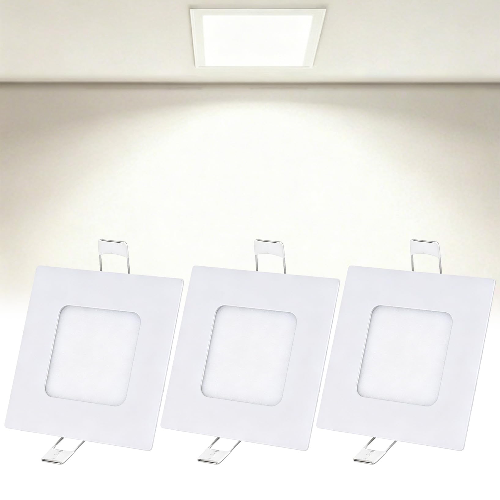 VOGHMOLD 3W LED Ceiling Light Recessed 3 inch, 4000K Daylight White, Cut Φ70-75mm, AC85-265V Slim Square Aluminum Housing Downlight Panel Spotlights for Bathroom Kitchen Living Room Office, 3 Pack