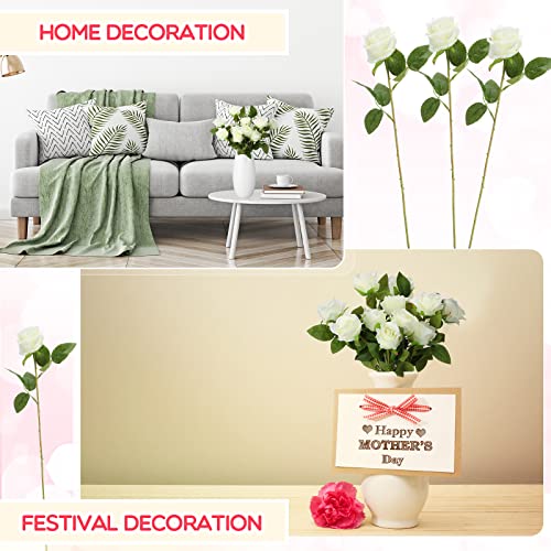 100 Pieces Artificial Rose Flower Realistic Silk Roses With Stem Bouquet Of Flowers Plastic Flowers Real Looking Fake Roses For Home Wedding Centerpieces Party Decorations (White) #TOP4