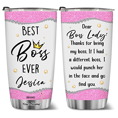 BECHUSKY Personalized Dear Bosses Lady Thank You For Being My Boss Travel Tumbler Boss Gift For Women Boss Lady Manager Director Employer Travel Mug Coffee Cup