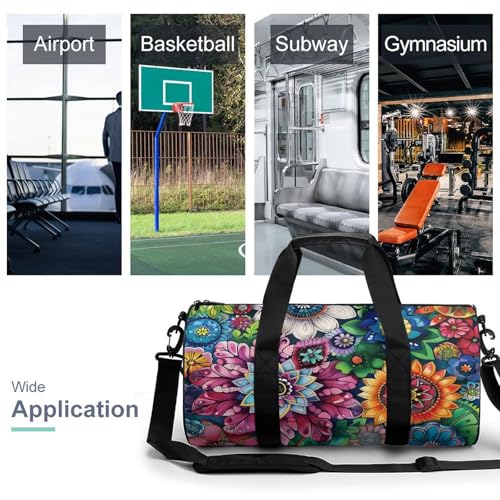 Boho Floral Colorful Flowers Gym Bag Lightweight Carry On Duffel Bag Athletic Sports Travel Bag Weekender Bag for Men Women3