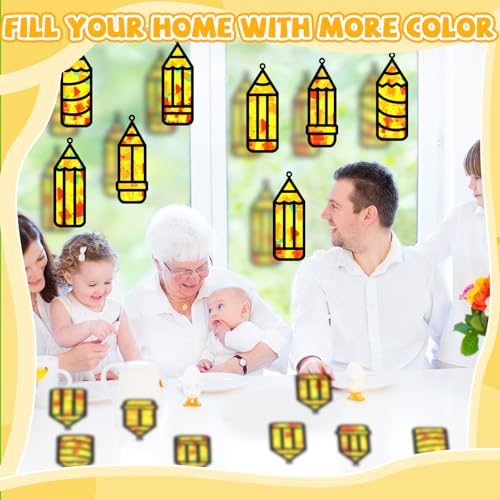 32 Sets Back to School Pencil Suncatchers Craft Kit DIY Window Stained Glass Effect Pencils Paper Crafts for Home School Classroom Decoration Kid Birthday Gifts Creative Art Projects Activity Game - Image 6