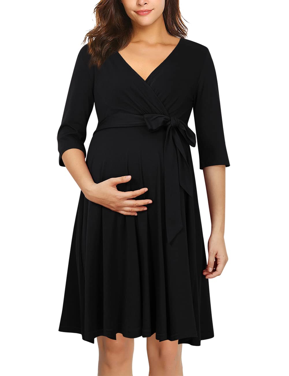 KOJOOIN Womens Maternity Dress Nursing Dresses Pregnancy Dress Breastfeeding Dress 3/4 Sleeve A-Line V-Neck Dress — view 9