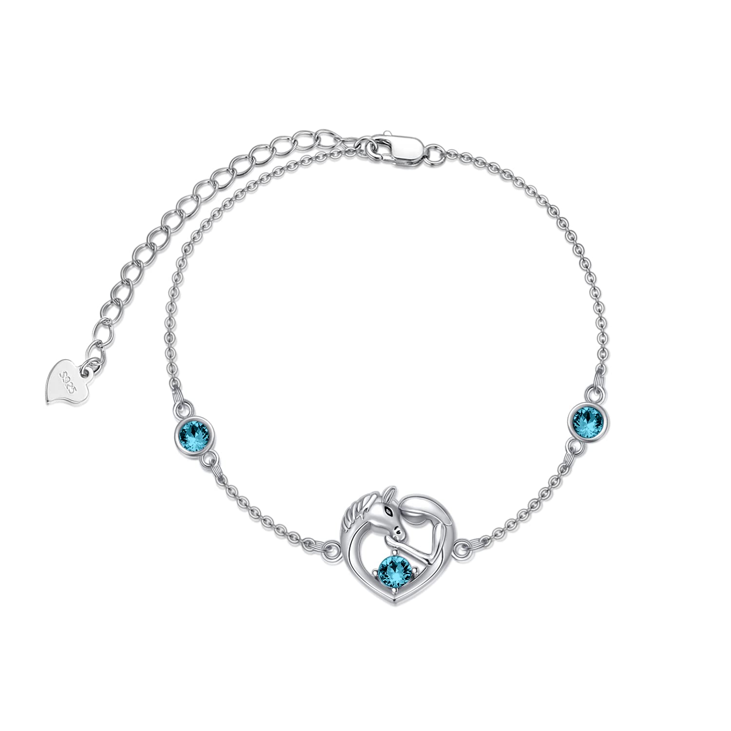 AOBOCO Sterling Silber Liebe Herz Pferde Armband, Pferde Geschenke für Mädchen Frauen Tochter