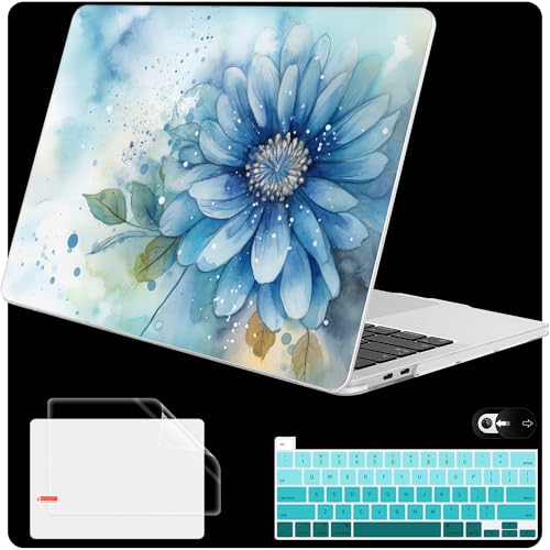 Mektron for MacBook Pro 13-inch Case 2022 2021 2020 Release A2338 M2 M1 A2289 A2251, Printed Plastic Hard Shell Cover for MacBook Pro 13.3-inch Touch Bar Fits Touch ID, Watercolor Blue Flower