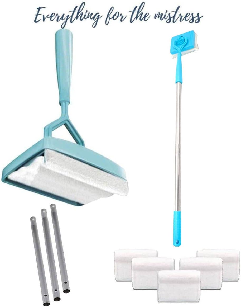 Baseboard Cleaner Tool with Handle 5 Reusable Cloths. Use for Bathroom, Kitchen and The Whole House! for Cleaning skirting Boards with Napkins and Long Handles. Retractable Microfiber Cleaning Handle
