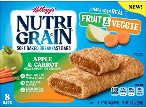 Nutri-Grain Soft Baked Breakfast Bars, Made with Whole Grains, Kids Snacks, Apple and Carrot (12 Boxes, 96 Bars)