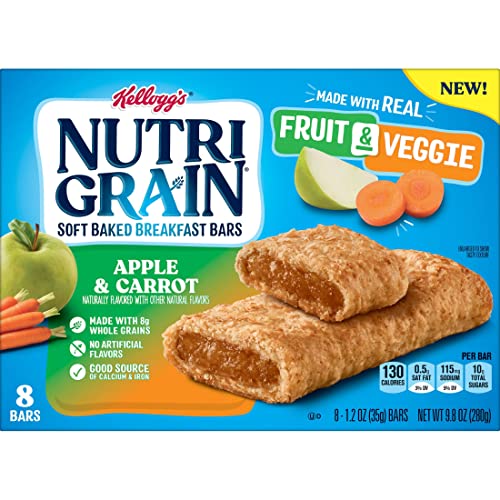 Nutri-Grain Soft Baked Breakfast Bars, Made with Whole Grains, Kids Snacks, Apple and Carrot (12 Boxes, 96 Bars)