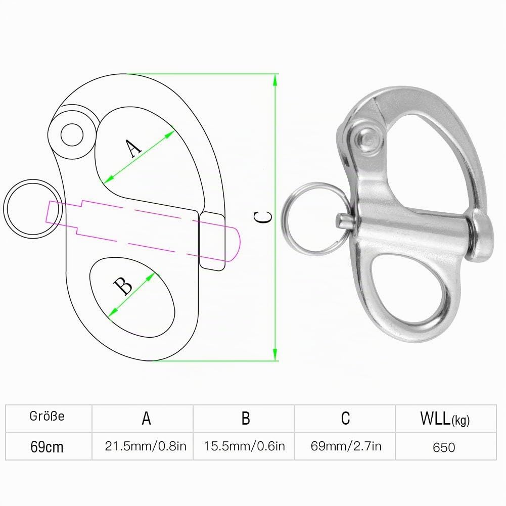 Keenso Marine Schnappschäkel, Boot 304 hochfester Edelstahl Schnappschäkel Schnellverschluss mit Rundring für Marine, Boot, Truck, Van, Caravan, Trailer