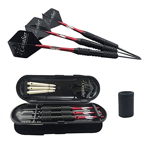 Dardos de punta de acero, 22 gramos, cuerpos rectos de aluminio, plumas de PVC, 3 unidades, con sacapuntas para dardos, rojo, 22 g