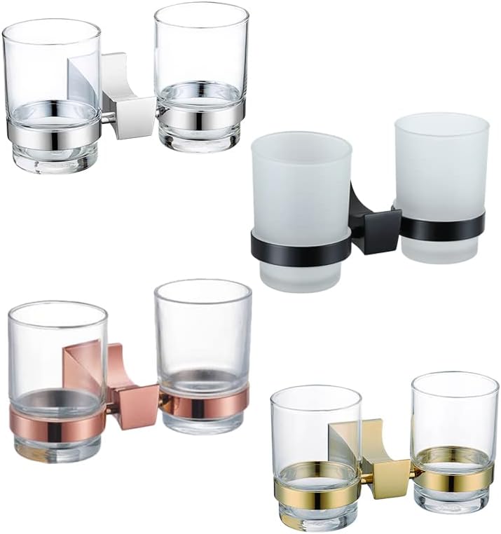 Toothbrush Holder Gold Double Tumbler Holder Cup Holders Black Chrome Toothbrush Holder Screw Wall Mounted Bathroom Accessories Racks(Rose Gold)