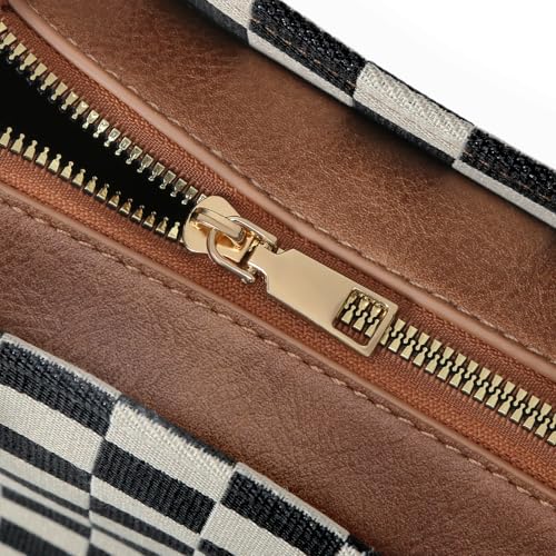 Image of Checkered Tote Bag for Women - Plaid Handbag Checkerboard Crossbody Shoulder Bag Trendy Checkered Tote Purse