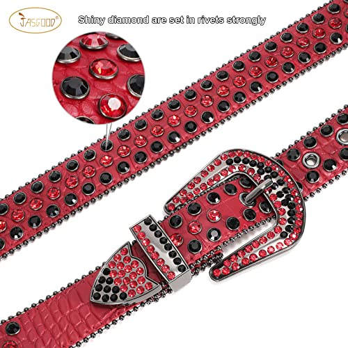 JASGOOD Men Women Rhinestone Belt Western Leather Belt Cowgirl Cowboy Bling Diamond Studded Leather Belt for Jeans Pants3