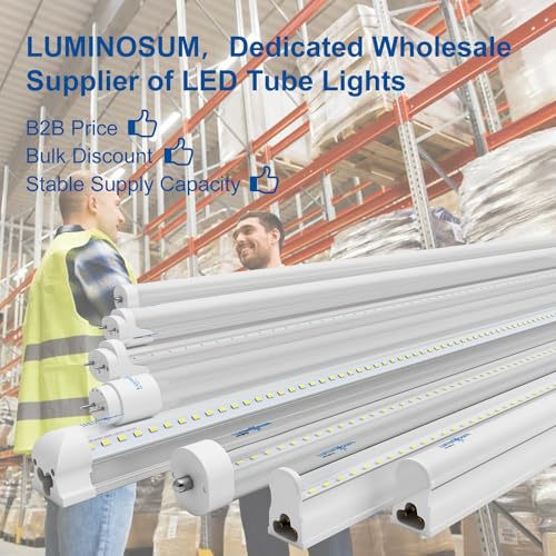 LUMINOSUM T8 LED Tube Light 4 Foot 18W, 36W Equivalent, 2525LM, Glass Tube with Film Coating, Ballast Bypass Retrofit, Daylight 5000K, Frosted Cover Shop Lights for Garage Warehouse Offices 10-Pack by LUMINOSUM - Image 5