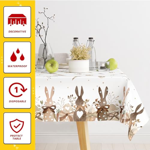 Fesnova Tischdecke Ostern, ostertischdecke Hasen Osterei, Oster Tischdeko, Tischdecken Outdoor Wasserabweisend Gartentisch Rechteckig Tischtuch abwischbare Frühling für Garten Party Geburtstag