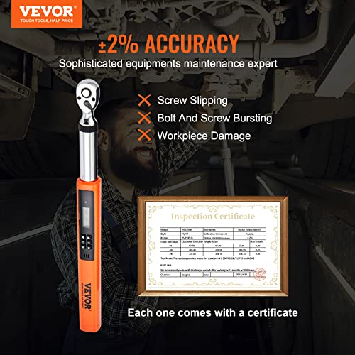Vevor Digital Torque Wrench, 3/8" Drive Electronic Torque Wrench, Torque Wrench Kit 3.7-37Ft.lb/5-50N.m Torque Range Accurate To ±2%, 3-Mode Adjustable Torque Wrench Set With Led Buzzer Calibration #TOP1