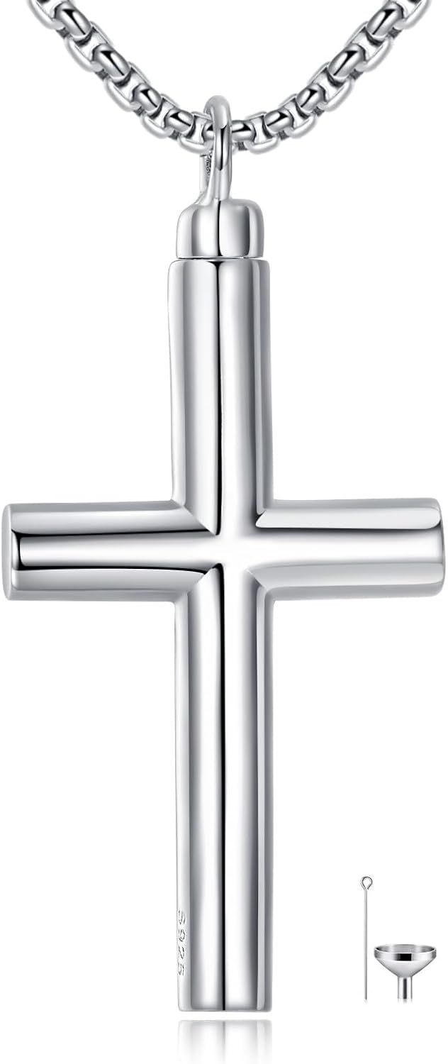 925 Sterling Silver Cross Necklace for Men & Women Crucifix Jesus/Cross Pendant with 22"+2" Stainless Steel Chain Jewelry Gift for Christmas, Father's Day, Mother's Day, Birthday-Gift Box Included