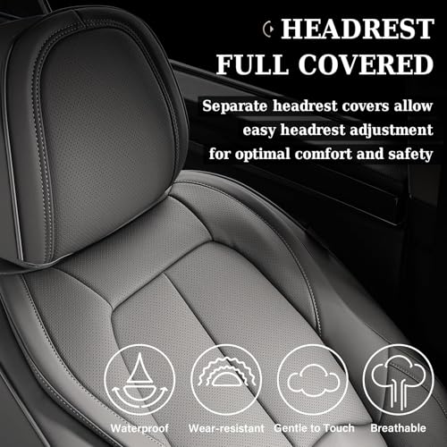 Image of Coverado Car Seat Covers Full Set, Premium Nappa Leather Seat Covers for Car, Waterproof Car Seat Protector with Lumbar Support, Automotive Seat Covers Universal Fit for Most Cars SUV Truck(Gray)