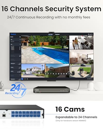 Image of REOLINK 16CH PoE NVR for Home Security Camera System, 24 /7 Recording(HDD Not Included), Smart Human /Vehicle /Animal Detection, Plug & Play, Support Up to 16TB, RLN16-410-NHD