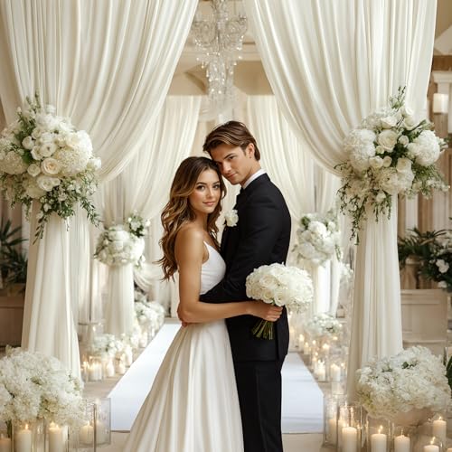 Image of 40x10ft Ivory Backdrop Curtain for Wedding Parties Wrinkle Free Fabric Ivory Drapes Backdrop Decoration for Baby Shower Birthday Photography Decoration 8 Panels, 5ft x 10ft