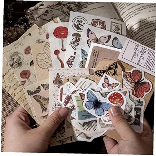 Pacote de adesivos de scrapbook vintage durável, decalques de papel retrô cogumelo floral para diári