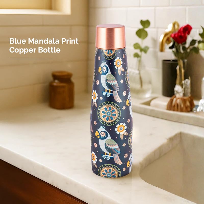 Image of Copper Bottle | Bird Motif | UV Printed Design | Pure Copper Water Bottle for Health & Wellness | 900 ml Capacity