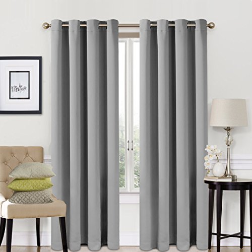 EASELAND Blackout Curtains 2 Panels Set Thermal Insulated Window Treatment Solid Eyelet Darkening Curtain for Living Room Bedroom Nursery,Light Grey,66x90 Inches
