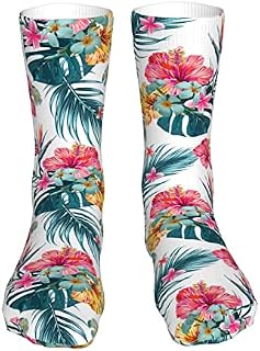 456 Athletic Socks Tropical Plant Leaves Running Socks Breathable Men’S Socks Comfortable Work Socks For Work Trekking Climbing,40Cm
