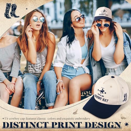 Image of JaGely Two Tone Western Cowboy /Cowgirl Trucker Hat for Women Men Gift Vintage Embroidered Country Baseball Cap