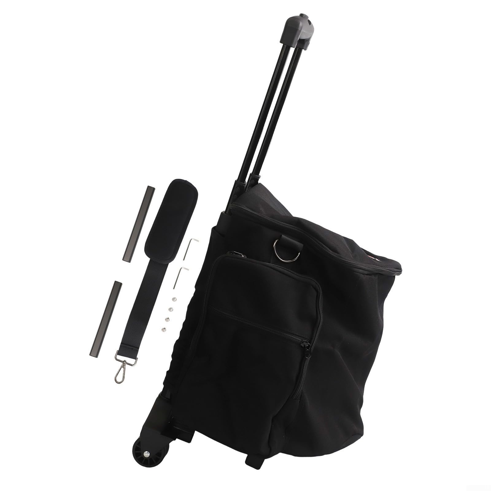 Custodia per altoparlanti in nylon nero per Bose S1 Pro/S1 Pro+, asta retrattile, ruote lisce e scomparti per accessori multitasche, 31 x 27,5 x 45 cm