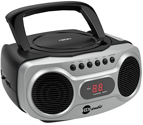 HDi Audio Sport Portable Stereo CD Boombox CD-518 Portable CD Player with AM/FM Radio and Aux Line-in Boombox Black/Silver