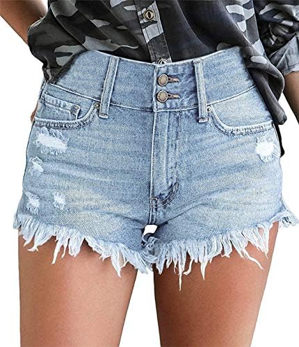 onlypuff High Waisted Denim Shorts Pull on Shorts for Women Blue Jeans Cute Jean Shorts XXL