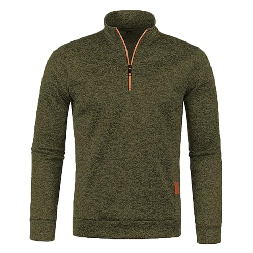 Sudadera casual con cremallera de 1/4 para hombre, cuello alto, manga larga, para otoño e invierno, ropa deportiva al aire libre, verde, XL