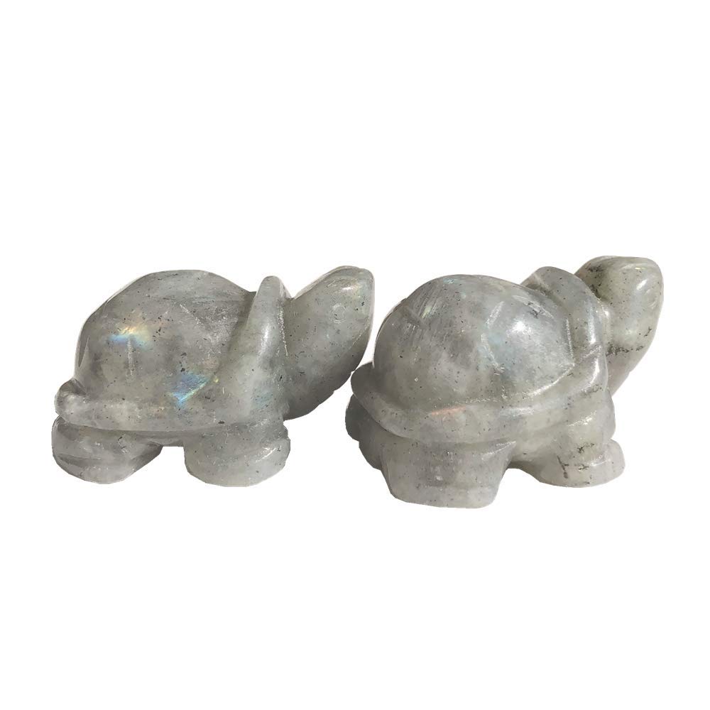 2 Pcs White Moonstone Crystals and Healing Stones Tortoise, 1.5 Inches Reiki Pocket Gemstone Figurines Room Decor Gemstone