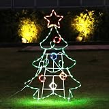 Vigdur Christmas Tree Decorations Outdoor - 50' Lighted Metal Christmas Trees Lights with 120 LEDs, Christmas Yard Decorations for Indoor Outdoor Yard Lawn Party Holiday Décor