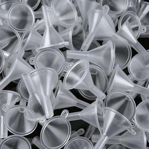 JOHOUSE 50PCS Mini Funnel for Lab Bottles, Sand Art, Perfumes, Spices, Powder, Essential Oil, Recreational, Kitchen Use Food Grade Clear Plastic Small Funnels