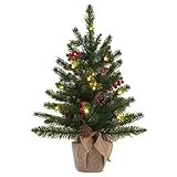 24 Inch 2FT Pre-lit Mini Christmas Tree, DEWBIN Small Christmas Tree with 20 LED Lights and Cloth...