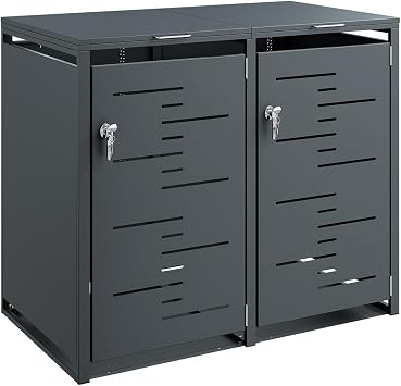 SoBuy Wheelie Bin Box 240 L Metal Waste Separation 134.2 x 116.2 x 80.2 cm