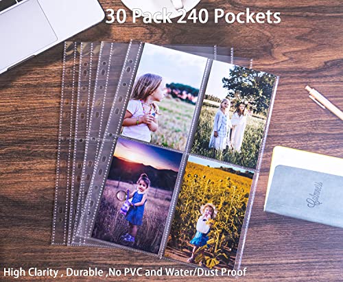 40 Pack 320 Taschen A4 Foto Hüllen für A4 2/3/4 Ringbuch, Transparente Postkartenhüllen, 4 Fächer, Doppelseitiger 4 Taschen Foto Seitenschutz, Top Loading Fotoalbum Nachfüllseiten(10x15 cm)