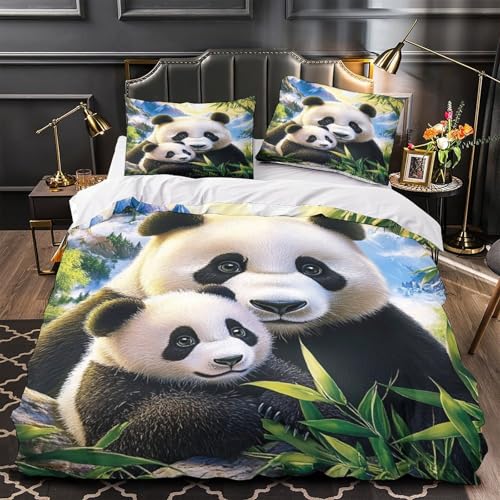 Linge de lit 3 pièces imprimé microfibre super douce Panda Family